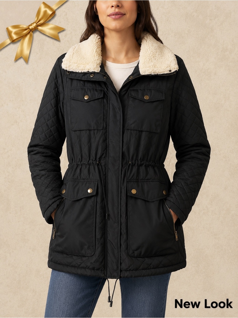 New Look Quilted Black Barn Jacket Large